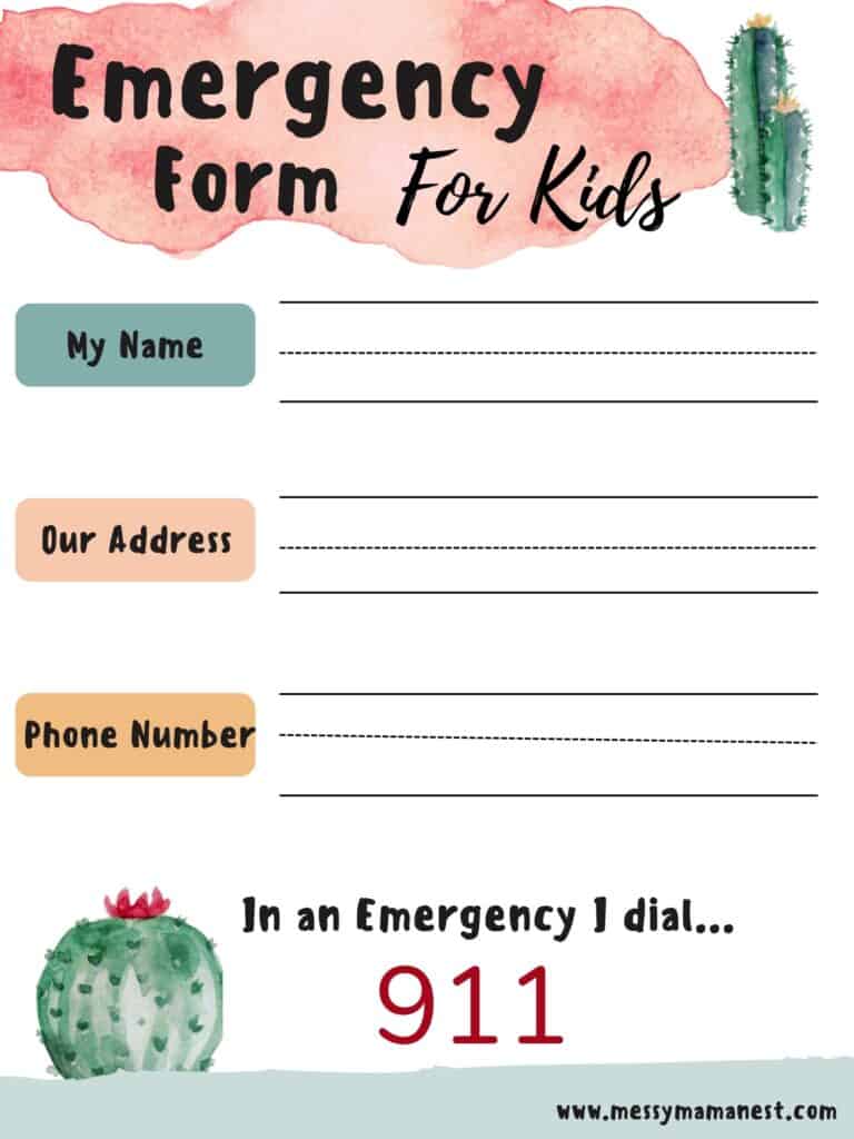 messy mama nest emergency form for kids
